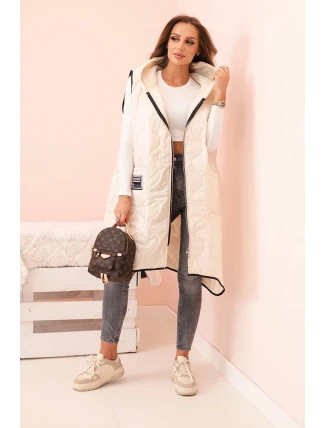 Dámská prošívaná vesta Plus Size s kapucí na zip světle béžová