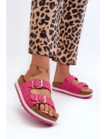 Dámské žabky na platformě s přezkami z ekokoženky fuksiové Ursila