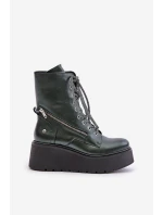 Kožené Botky Workery Na Platformě A Klínu Maciejka 06676-09 Zelené