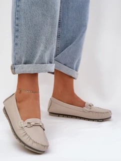 Ploché Kožené Mokasíny S Ozdobou S.Barski LR51-547 Béžové