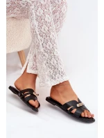 Ploché Dámské Pantofle S Páskem A Zlatým Detalem Černé Kerenza