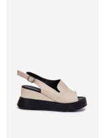 Kožené dámské sandály na klínu Artiker 54C0401 béžové