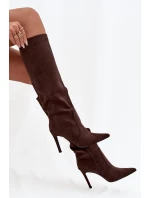 Zateplené dámské kozačky na jehlovém podpatku z eko semiše čokoládové Rosavine Zateplené dámské kozačky na jehlovém podpatku z eko semiše čokoládové Rosavine