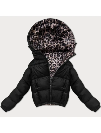 Černá oboustranná dámská krátká bunda s panteřím vzorem Minority (M6-6001-1)