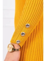 Přiléhavé svetrové šaty s knoflíky hořčicové barvy