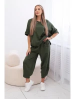 Bavlněný komplet halenka + kalhoty světlá khaki