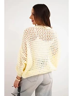 Dámský svetr oversize s knoflíky vykládaný žlutý Dámský svetr oversize s knoflíky vykládaný žlutý