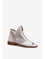 Kůžené Ažurové Sandály Na Zip Bílé Zazoo 977/L