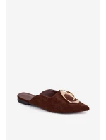 Dámské pantofle Mule s ozdobným zlatým detailem Čokoládové Galvella