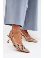 Pletené dámské sandály na podpatku zlaté Selinae