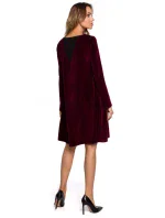 M566 Sametové šaty uvolněného střihu - bordó M566 Sametové šaty uvolněného střihu - bordó