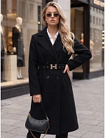 Elegantní černý dámský dvouřadý kabát s páskem FashionStreet NY0791 Elegantní černý dámský dvouřadý kabát s páskem FashionStreet NY0791