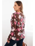 Dámská halenka z viskózy s květinami a dlouhým rukávem čokoládová Dámská halenka z viskózy s květinami a dlouhým rukávem čokoládová