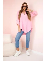 Bavlněná mušelínová košile oversize bonbónově růžová Bavlněná mušelínová košile oversize bonbónově růžová