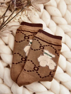 Teplé Bavlněné Ponožky S Medvídkem Hnědé