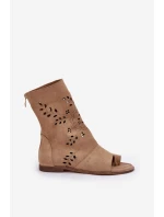 Zazoo 3437 Dámské Semišové Sandály S Holínkou Na Zip Béžové