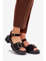 Eko Semišové Sandály Dámské S Přezkou Černé Gofielle