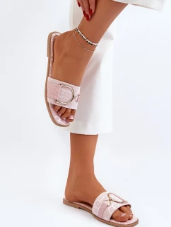 Lesklé dámské pantofle s růžovým zdobením