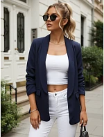 Dámská klasická bunda s volánkovými rukávy tmavě modrá FashionStreet PY0139 Dámská klasická bunda s volánkovými rukávy tmavě modrá FashionStreet PY0139