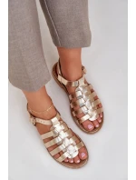 Kožené Sandály Na Plochém Podpatku Zazoo 3686 Zlaté