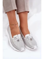 Dámské ažurové polobotky z přírodní kůže – stříbrné