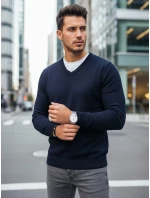 Pánský tmavě modrý svetr s výstřihem FashionStreet WX2315