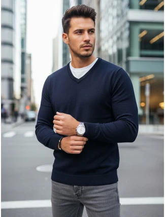 Pánský tmavě modrý svetr s výstřihem FashionStreet WX2315