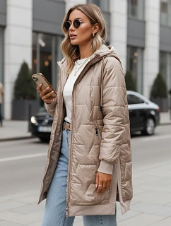 Dlouhá dámská prošívaná bunda s kapucí, béžová, FashionStreet TY5810