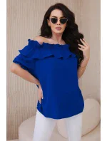 Španělská halenka s ozdobným volánem chrpově modrá Španělská halenka s ozdobným volánem chrpově modrá