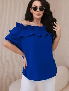 Španělská halenka s ozdobným volánem chrpově modrá