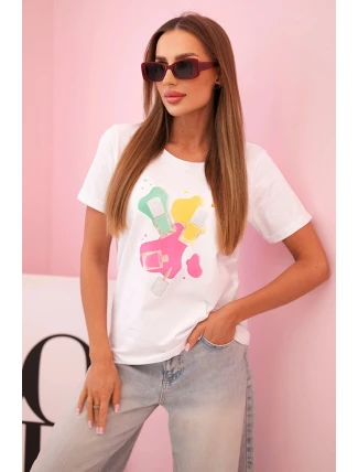 Dámská bavlněná blůza s krátkým rukávem a barevným potiskem bílá Dámská bavlněná blůza s krátkým rukávem a barevným potiskem bílá