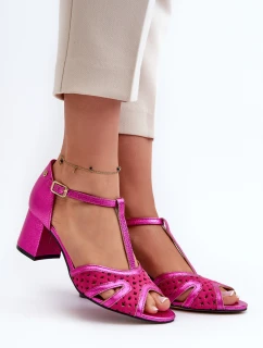 Dámské kožené sandály na podpatku Maciejka 06551-15 Fuksie