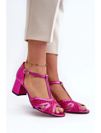 Dámské kožené sandály na podpatku Maciejka 06551-15 Fuksie