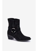 Botičky Z Přírodní Semiše Na Podpatku Černé Zazoo 3444/2