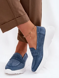 Dámské mokasíny z přírodního semiše na platformě Vinceza 79626 tmavě modré