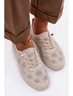 Kožené Ažurové Dámské Polobotky LR61-7083 Béžové Kožené Ažurové Dámské Polobotky LR61-7083 Béžové