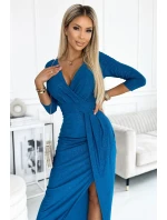 404-4 Třpytivé dlouhé šaty s výstřihem a rozparkem na nohou - MARINE se třpytkami