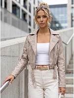 Dámská bunda ve stylu Ramones s koženým páskem, béžová, FashionStreet TY5719 Dámská bunda ve stylu Ramones s koženým páskem, béžová, FashionStreet TY5719