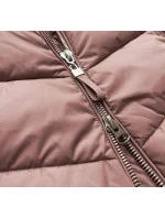 Dlouhá dámská prošívaná zimní bunda ve starorůžové barvě (7689)