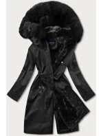 Černá dámská zimní bunda s podšívkou z mechovité kožešiny (b537-1) Černá dámská zimní bunda s podšívkou z mechovité kožešiny (b537-1)