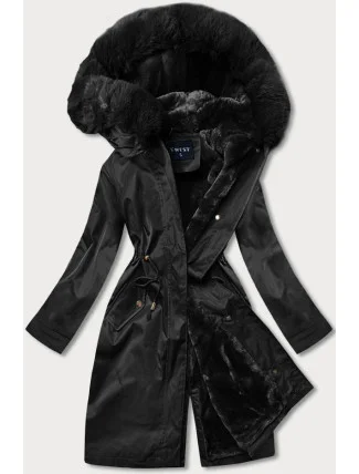 Černá dámská zimní bunda s podšívkou z mechovité kožešiny (b537-1) Černá dámská zimní bunda s podšívkou z mechovité kožešiny (b537-1)