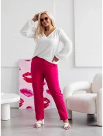 Elegantní dámské kalhoty plus size v malinové barvě (728) Elegantní dámské kalhoty plus size v malinové barvě (728)
