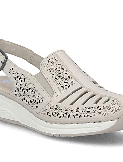 Dámské béžové kožené sandály na platformě Rieker 48763-60