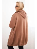 Dámská mikina Plus Size zateplená s kapucí a zipem hnědá
