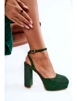 Dámské sandály třpytivé na podpatku Zelene Rosel Dámské sandály třpytivé na podpatku Zelene Rosel