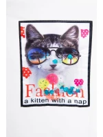 Šaty s 3D grafikou kočky ecru Šaty s 3D grafikou kočky ecru