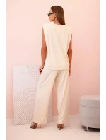 Dámský komplet z viskózy bez rukávů a rovnými kalhotami světlý béžový