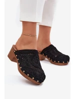 Háčkované Dámské Pantofle Na Podpatku Černé Senevia