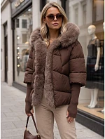 Dámská zimní prošívaná bunda s kožešinou, hnědá, FashionStreet TY5989 Dámská zimní prošívaná bunda s kožešinou, hnědá, FashionStreet TY5989