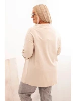 Dámská blůza Plus Size s bavlnou volného střihu s vodním výstřihem béžová